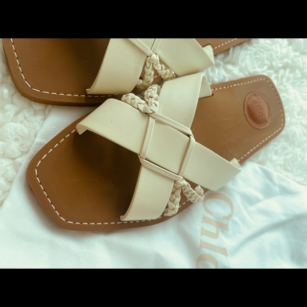 Chloe White Leather Braid Sandal